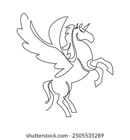 Dibujo continuo en mono línea de Pegasus abstracto o unicornio
