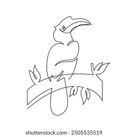 continuous mono line drawing of abstract hornbill bird