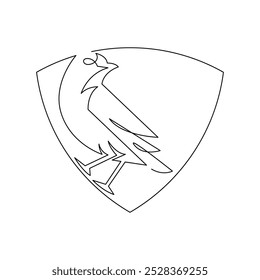 continuous mono line drawing of abstract bird inside the shield