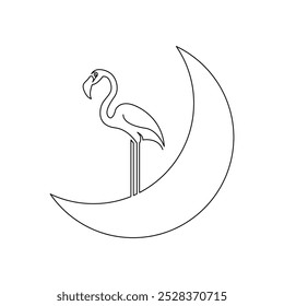 continuous mono line drawing of abstract flamingo on the Crescent moon