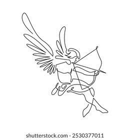 desenho de linha mono contínuo do anjo cupido abstrato