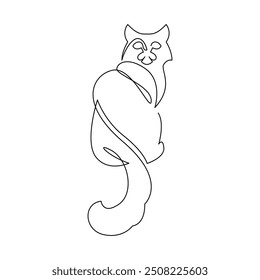 Dibujo de línea mono continuo de gato en la vista posterior