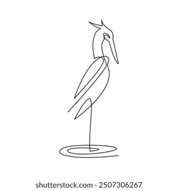 continuous mono line drawing of heron or stork