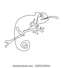 continuous mono line drawing of simple chameleon