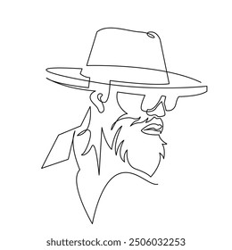 continuous mono line drawing of simple man with the hat 