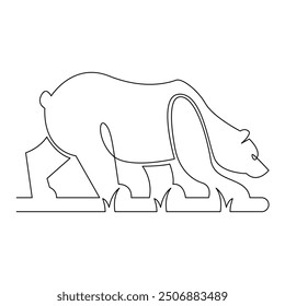 continuous mono line drawing of wild bear