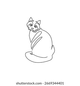 continuous monoline drawing of cat back view