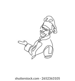continuous monoline drawing of half body chef