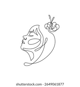 continuous monoline drawing of a side view girl