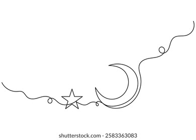 continuous moon one line art drawing of simple vector illustration