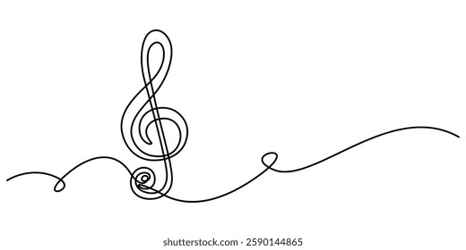 Continuous music line art note vector sketch illustration. Abstract music notes song sound concept background outline, Music notes and treble clef continuous one line drawing. Hand drawn doodle sketch