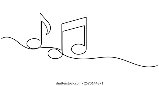 Continuous music line art note vector sketch illustration. Abstract music notes song sound concept background outline, Music notes and treble clef continuous one line drawing. Hand drawn doodle sketch