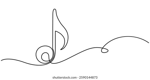 Continuous music line art note vector sketch illustration. Abstract music notes song sound concept background outline, Music notes and treble clef continuous one line drawing. Hand drawn doodle sketch