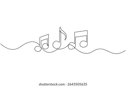 Continuous music line art note vector sketch illustration. Abstract music notes song sound concept background outline, Musical note illustration eps 10.