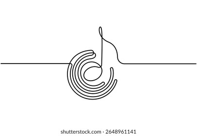 Linha de música contínua de arte nota vetor esboço ilustração. Resumo de notas de música conceito de som de música plano de fundo, Treble clave contínuo um desenho de linha, Sinal de música em estilo linear simples.