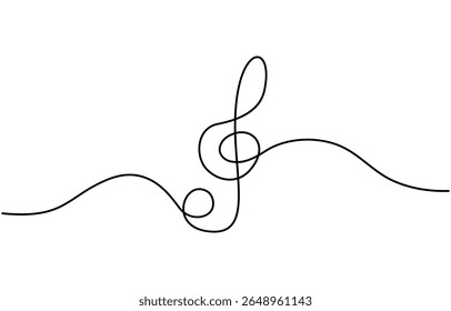 Linha de música contínua de arte nota vetor esboço ilustração. Resumo de notas de música conceito de som de música plano de fundo, Treble clave contínuo um desenho de linha, Sinal de música em estilo linear simples.