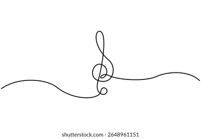 Linha de música contínua de arte nota vetor esboço ilustração. Resumo de notas de música conceito de som de música plano de fundo, Treble clave contínuo um desenho de linha, Sinal de música em estilo linear simples.