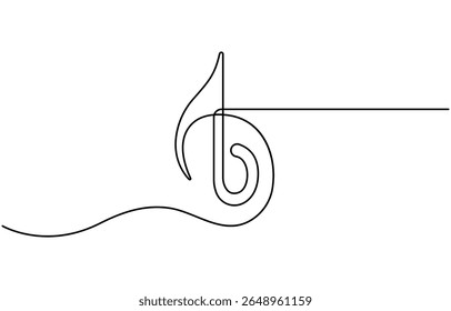 Linha de música contínua de arte nota vetor esboço ilustração. Resumo de notas de música conceito de som de música plano de fundo, Treble clave contínuo um desenho de linha, Sinal de música em estilo linear simples.