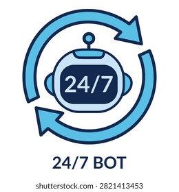 Continuous nonstop digital round the clock solid icon design representing modern artificial intelligence and tech support