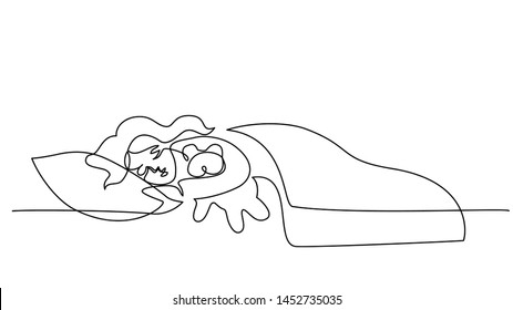 Continuous one art line drawing sketch  Sleeping girl  Vector illustration