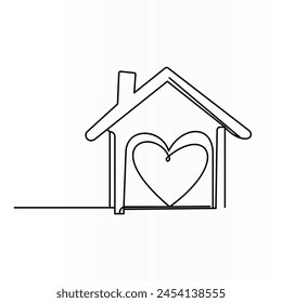 continuous one art line drawing. Love, family in home.