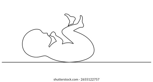 Dibujo a mano continuo de una línea negra dibujando a mano a recién nacidos acostados o dormidos garabatos Ilustración vectorial de estilo de contorno sobre fondo blanco, Dibujo de línea continua de Baby Icon. Vector de símbolo dibujado a mano pro.