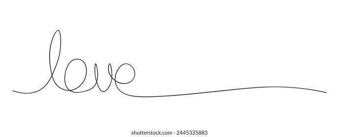 Continuous one black line drawing of word love for design work. Vector illustration.