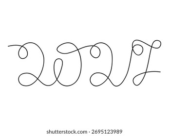 Desenho contínuo de uma linha preta da palavra 2027 para o trabalho de design.Ilustração vetor com linhas pretas isoladas no fundo branco, conceito de Ano Novo 2027, Feliz Ano Novo 2027