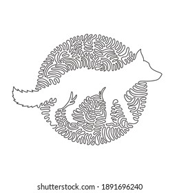 Continuous one curve line drawing. Foxes are omnivorous mammals. Single line editable stroke vector illustration of bushy tailed fox for logo, wall decor, boho printable art