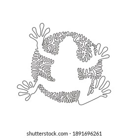Continuous one curve line drawing of funny frog abstract art in circle. Single line editable stroke vector illustration of frog which long back legs for logo, wall decor, boho printable art