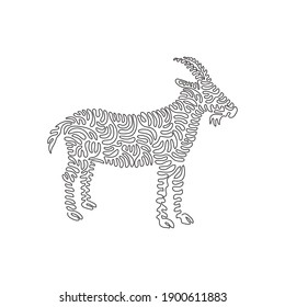 Continuous one curve line drawing of funny goat abstract art in circle. Single line editable stroke vector illustration of friendly domestic animal for logo, wall decor and poster print decoration