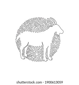 Dibujo continuo de una línea de curva de arte abstracto divertido de cabra en círculo. Ilustración del vector de trazo editable de una sola línea para el uso doméstico amigable del logotipo, decoración de pared y decoración de impresión de afiches