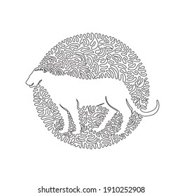 Continuous one curve line drawing of predatory cheetah abstract art in circle. Single line editable stroke vector illustration of gruesome cheetah for logo, wall decor, boho printable art