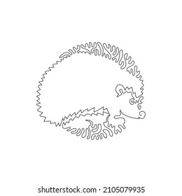 Continuous one curve line drawing of cute hedgehog abstract art in circle. Single line editable stroke vector illustration of friendly animal for logo, wall decor and poster print decoration