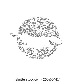 Continuous one curve line drawing of cute platypus abstract art in circle. Single line editable stroke vector illustration of hydrodynamic body for logo, wall decor and poster print decoration