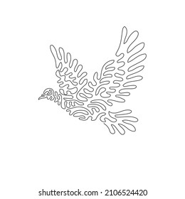Continuous one curve line drawing of adorable flying dove abstract art in circle. Single line editable stroke vector illustration of beautiful birds for logo, wall decor and poster print decoration