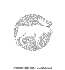 Continuous one curve line drawing of funny moose abstract art in circle. Single line editable stroke vector illustration of adorable mammal for logo, wall decor and poster print decoration