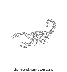 Continuous one curve line drawing of scorpion with two pincers  abstract art. Single line editable stroke vector illustration of wild scorpion for logo, wall decor and poster print decoration