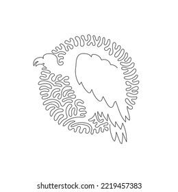 Continuous one curve line drawing of ugly bird abstract art in circle. Single line editable stroke vector illustration of vulture which bald heads and necks for logo, wall decor and poster print 