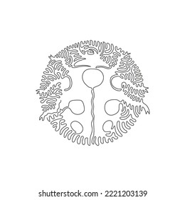 Continuous one curve line drawing of funny ladybug abstract art in circle. Single line editable stroke vector illustration of exotic insects for logo, icon, wall decor and poster print decoration