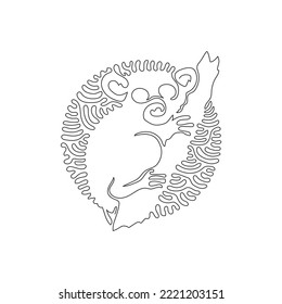 Continuous one curve line drawing of adorable tarsier abstract art in circle. Single line editable stroke vector illustration of tarsi cute little primate for logo, wall decor, poster print decoration