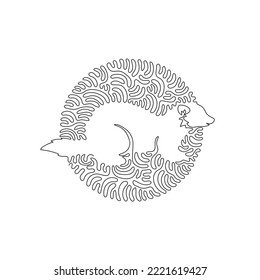 Kontinuierliche Zeichnung einer Kurve von intelligenter, ferret abstrakter Kunst im Kreis. Einzeilige, bearbeitbare, Vektorgrafik freundlicher Haustiere für Logo, Wanddekor und Plakatdruckdekoration