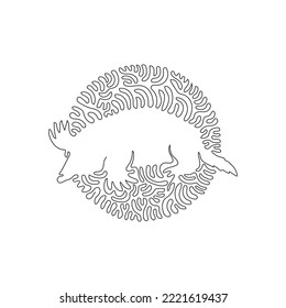 Continuous one curve line drawing of aggressive mammal abstract art in circle. Single line editable stroke vector illustration of small mammal velvety furry for logo, wall decor and poster print decor