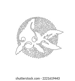 Continuous one curve line drawing of exotic goldfish abstract art in circle. Single line editable stroke vector illustration of beautiful goldfish with huge eyes for logo, wall decor and poster print 