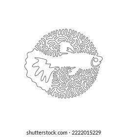 Continuous one curve line drawing of beautiful guppy fish abstract art in circle. Single line editable stroke vector illustration of cute rainbow fish for logo, wall decor and poster print decoration