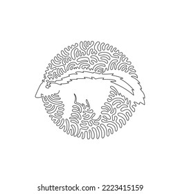 Continuous one curve line drawing of funny skunk abstract art in circle. Single line editable stroke vector illustration of typically docile animals for logo, wall decor and poster print decoration