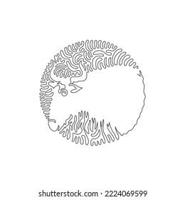 Continuous one curve line drawing of herbivores mammal abstract art in circle. Single line editable stroke vector illustration of horns, similar to cowlike for logo, wall decor and poster print decor