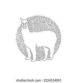 Continuous one curve line drawing of funny alpaca abstract art in circle. Single line editable stroke vector illustration of gentle, friendly mammal for logo, wall decor and poster print decoration