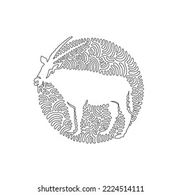Continuous one curve line drawing of adorable oryx abstract art in circle. Single line editable stroke vector illustration of oryx with long straight horns for logo, wall decor and poster print decor