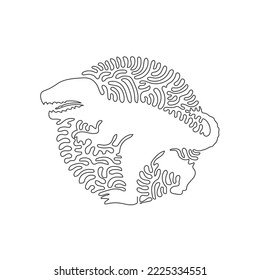 Continuous one curve line drawing of the most ferocious predator abstract art in circle. Single line editable stroke vector illustration of tyrannosaurus rex for logo, wall decor, poster print decor
